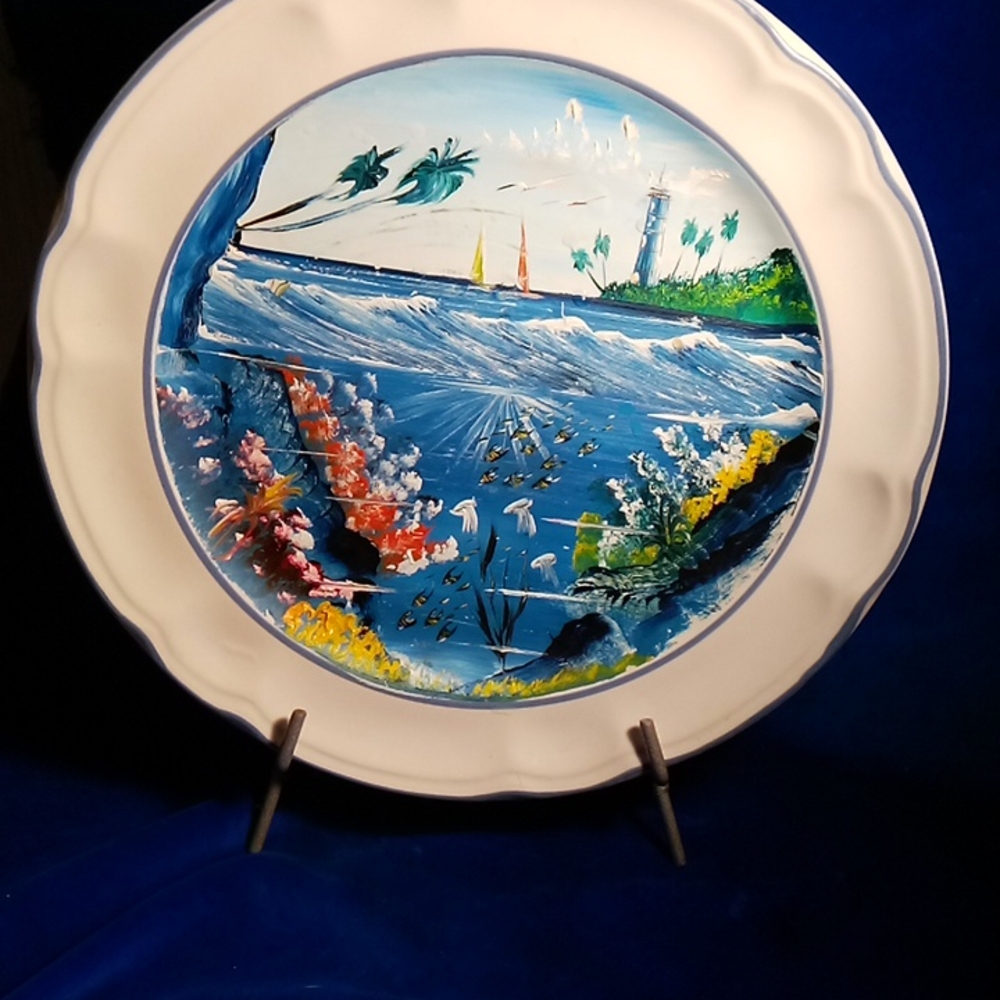 Saint Anita Mexico Hand-Painted Decorative Plate with Ocean Scene